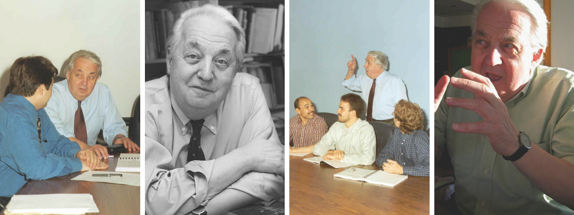 4 photos du professeur Gilles Paquet pendant sa carièrre à l'École de gestion Telfer où il a été doyen de 1981 à 1988. 