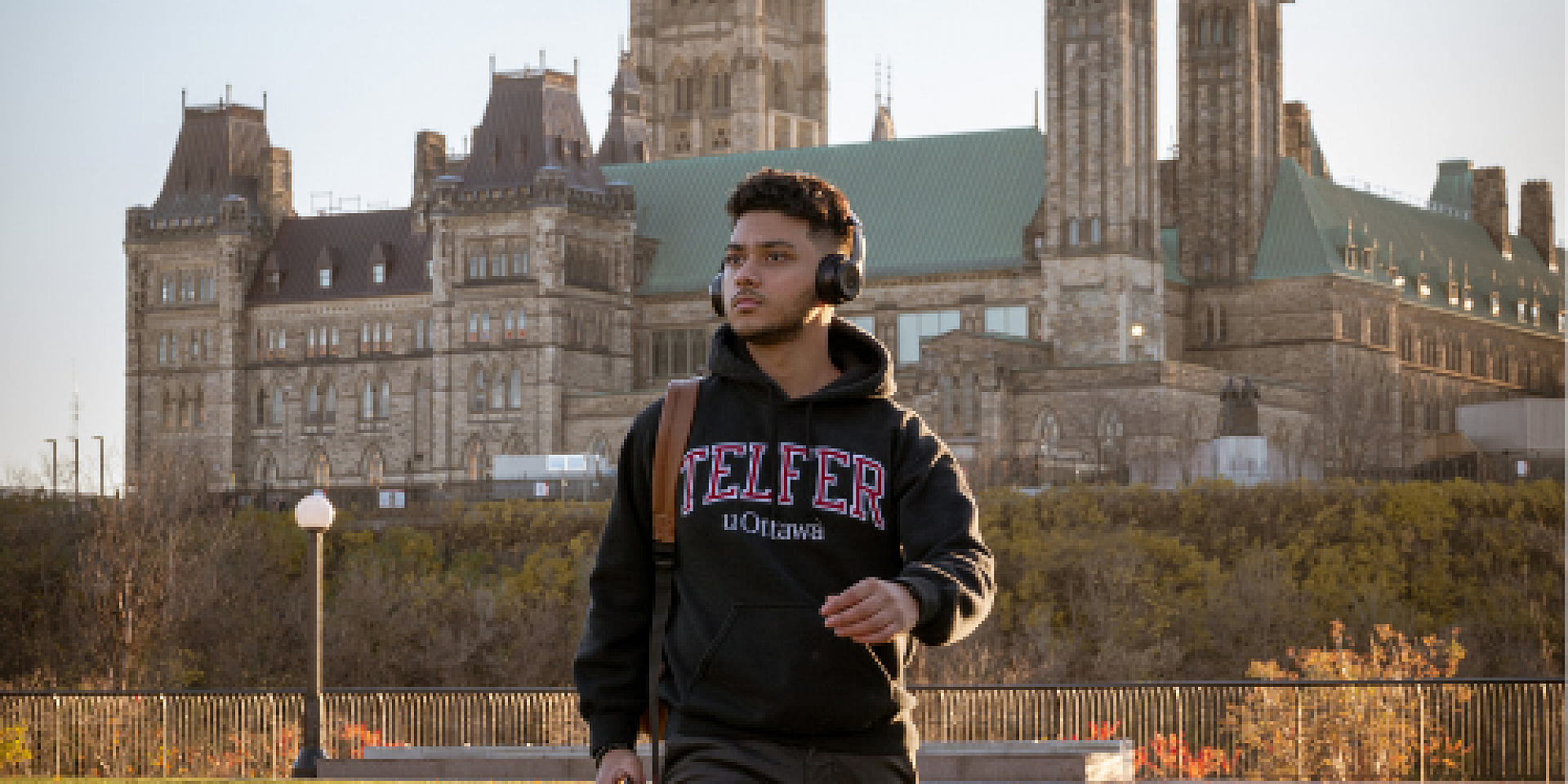 Farhan in front of the Parliament Building.