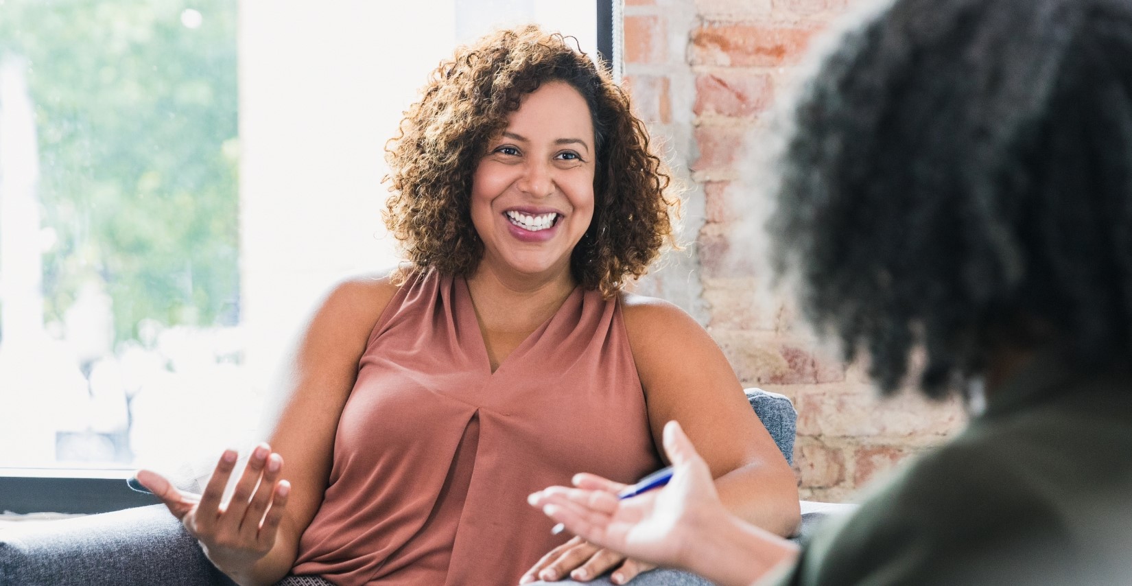 two women talking