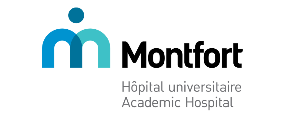 A blue and black logo for Hôpital Montfort