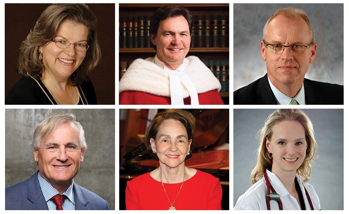 Winners of the 2015 Alumni Association Awards of Excellence: Clockwise from top left: Gaye Moffett, Richard Wagner, Bernie Ashe, Dr Mélanie Lacasse, Aline Chrétien and Ken Guarisco.