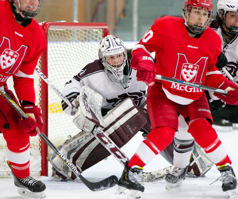 maude protecting the hockey goal