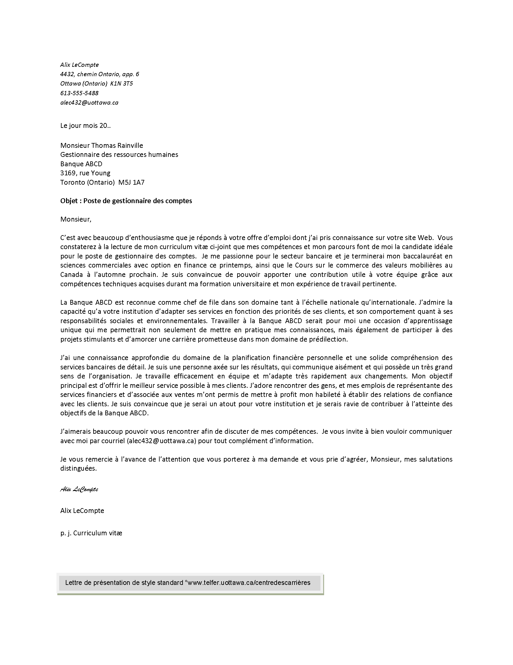 Exemple De Lettre De Présentation Pour Cv