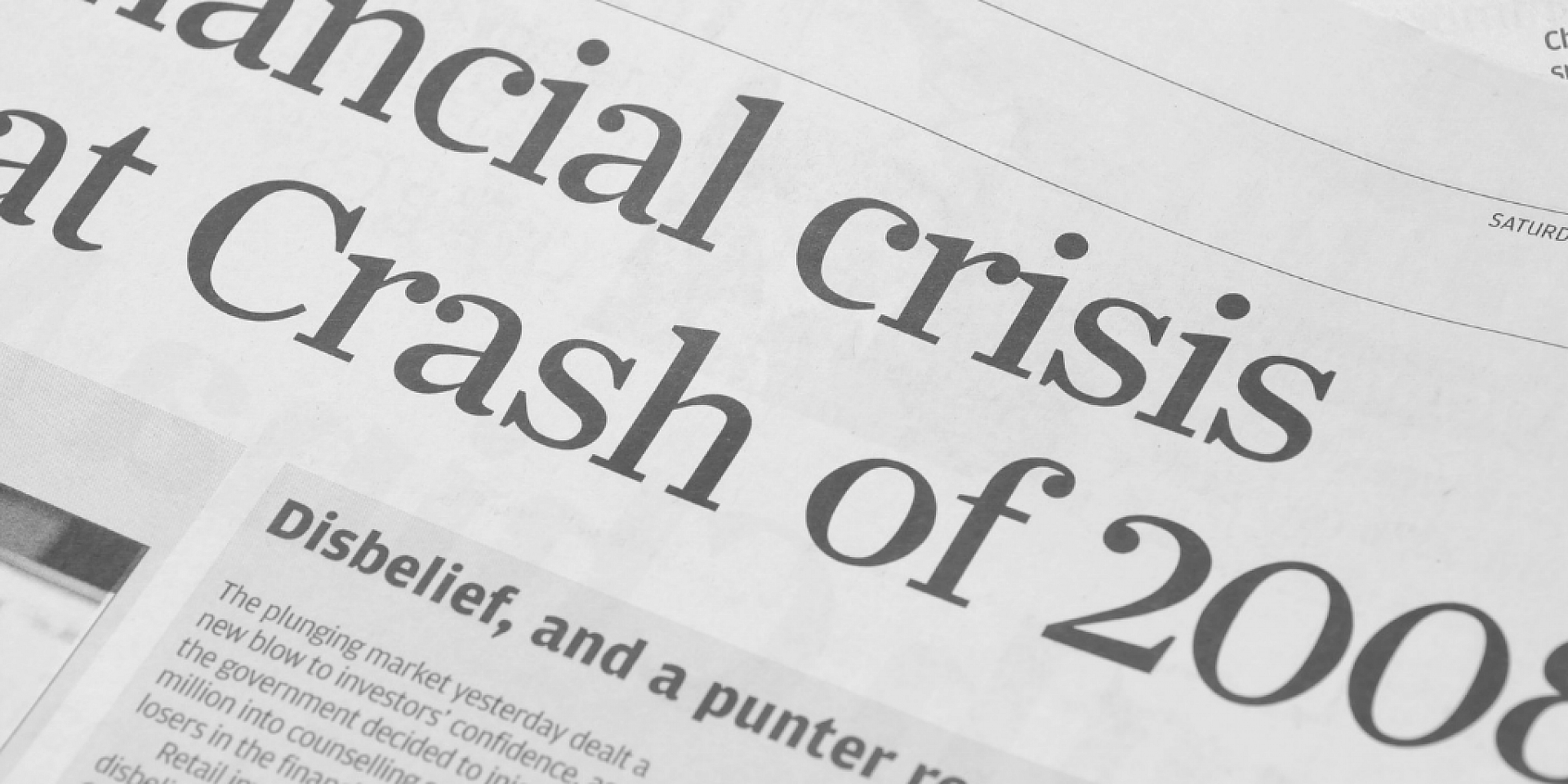 Newspaper clipping with the title "Financial crisis...Crash of 2008"