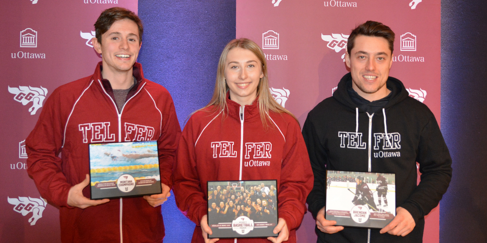 Three Telfer Gee-Gees Laughing while holding their awards