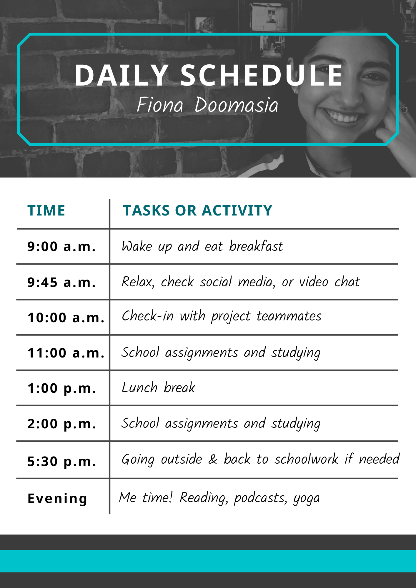 Daily Schedule breakdown