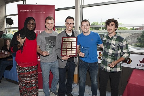 Group of Telfer students posing with trophies