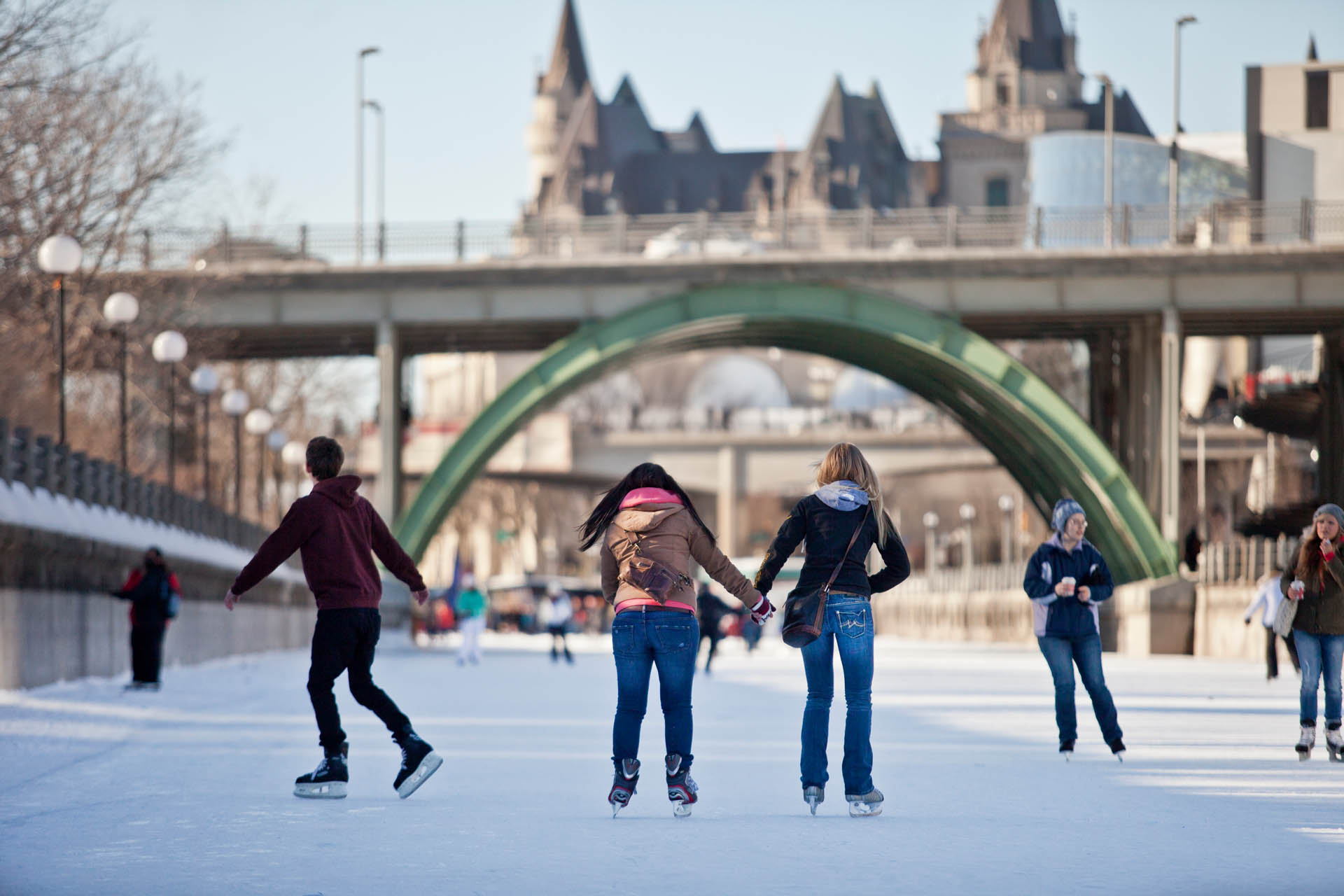 Friends skating on the Rideau Canal