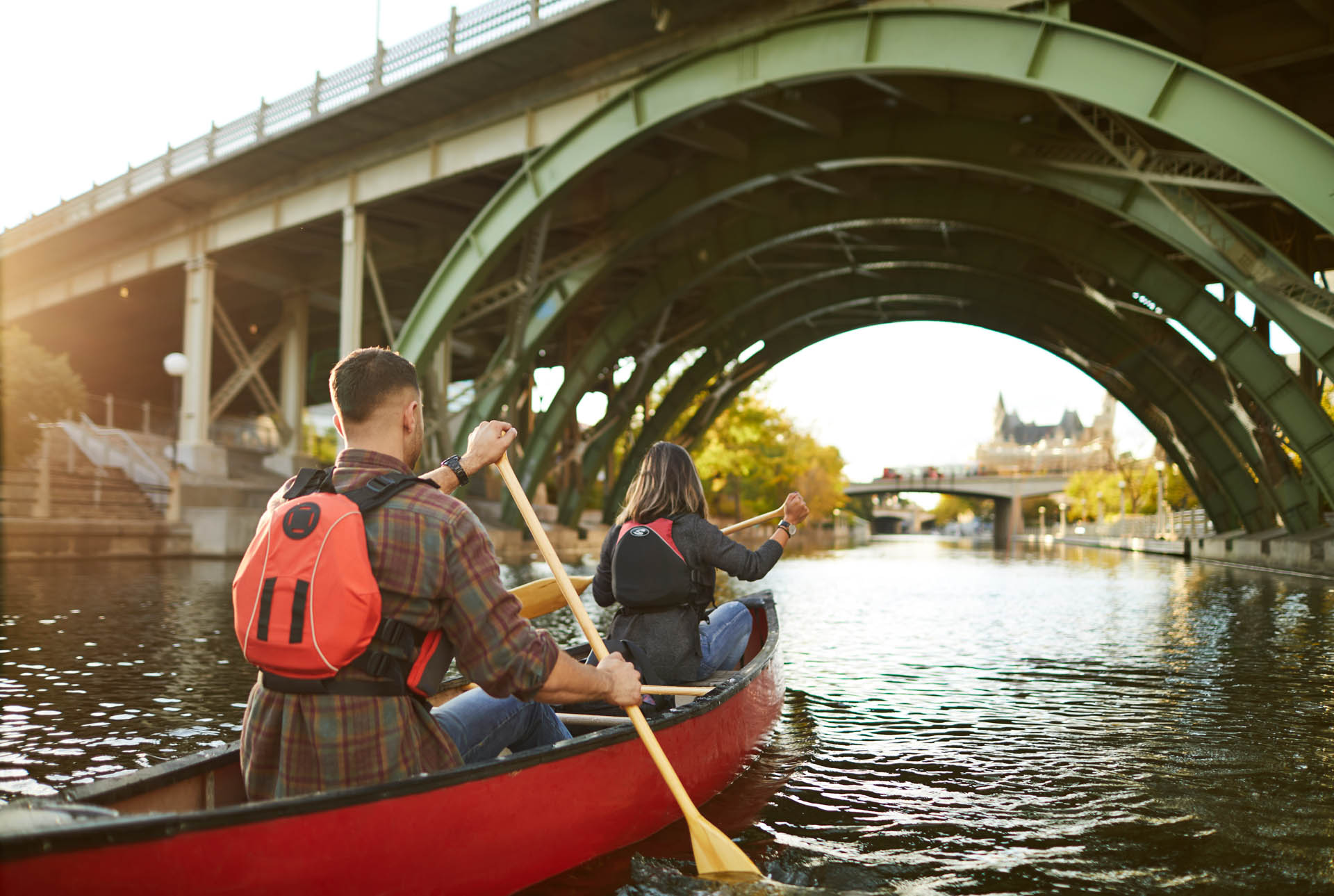 Couple canoeing on the Rideau Canal