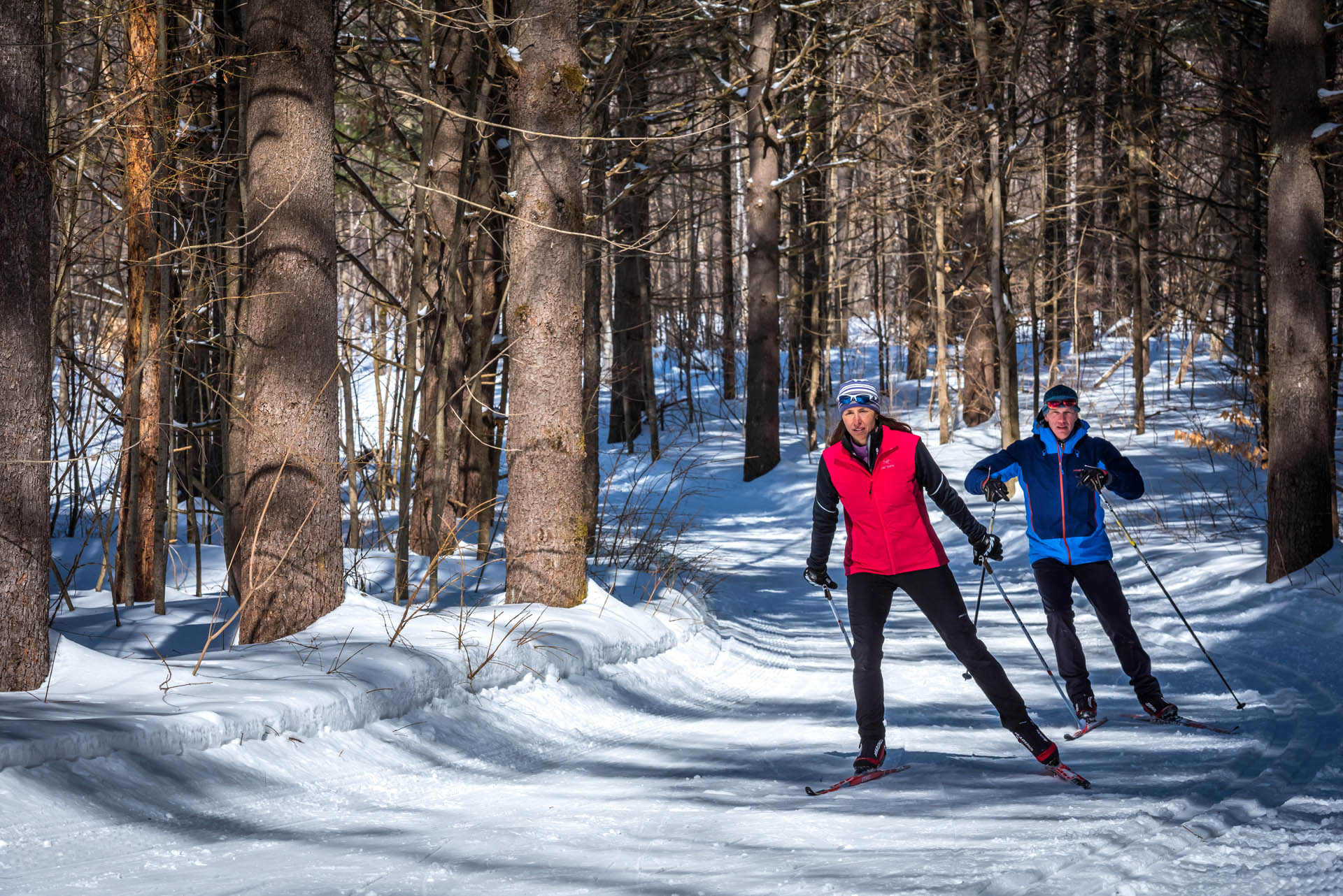 Couple cross-country skiing in the Gatineau Park