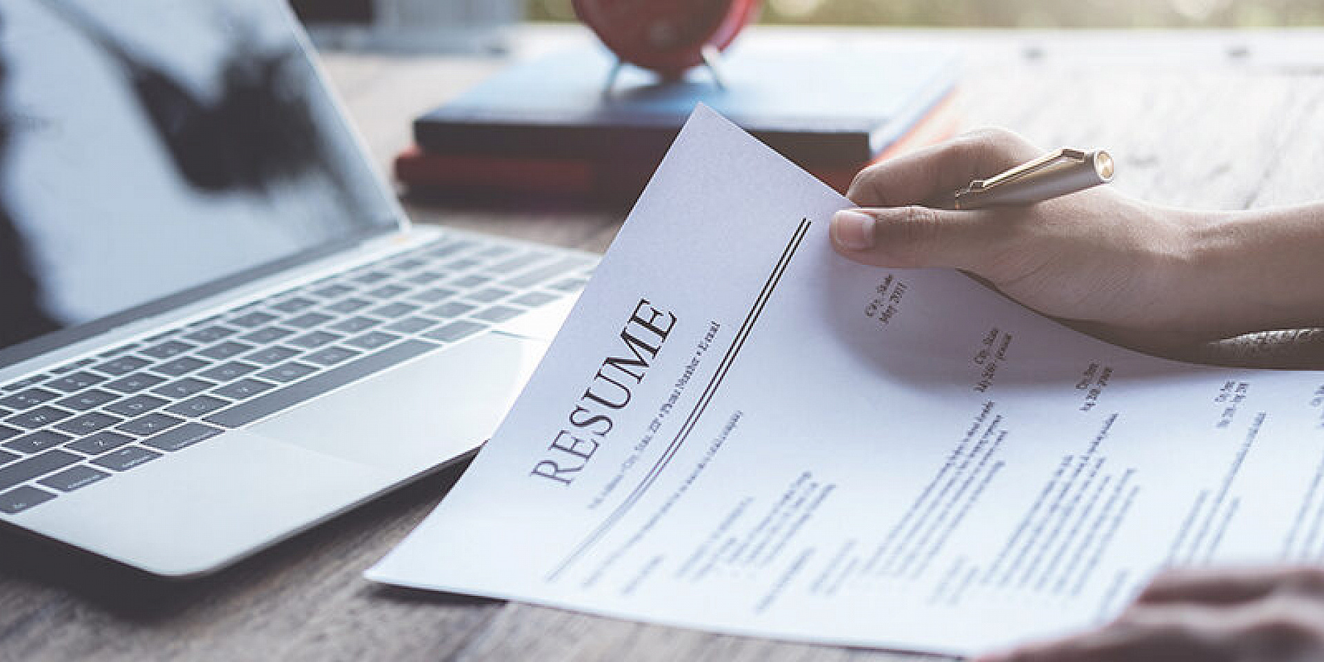 Image of a resume on a table.