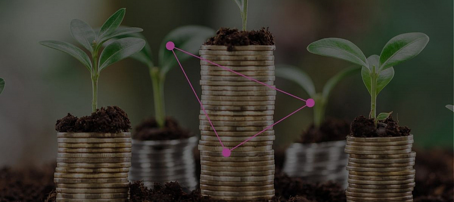 Sprout growing on pile of coins