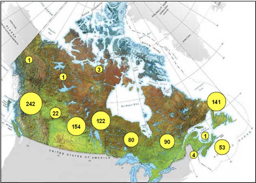 map of Indigenous communities in Canada with boil water advisories