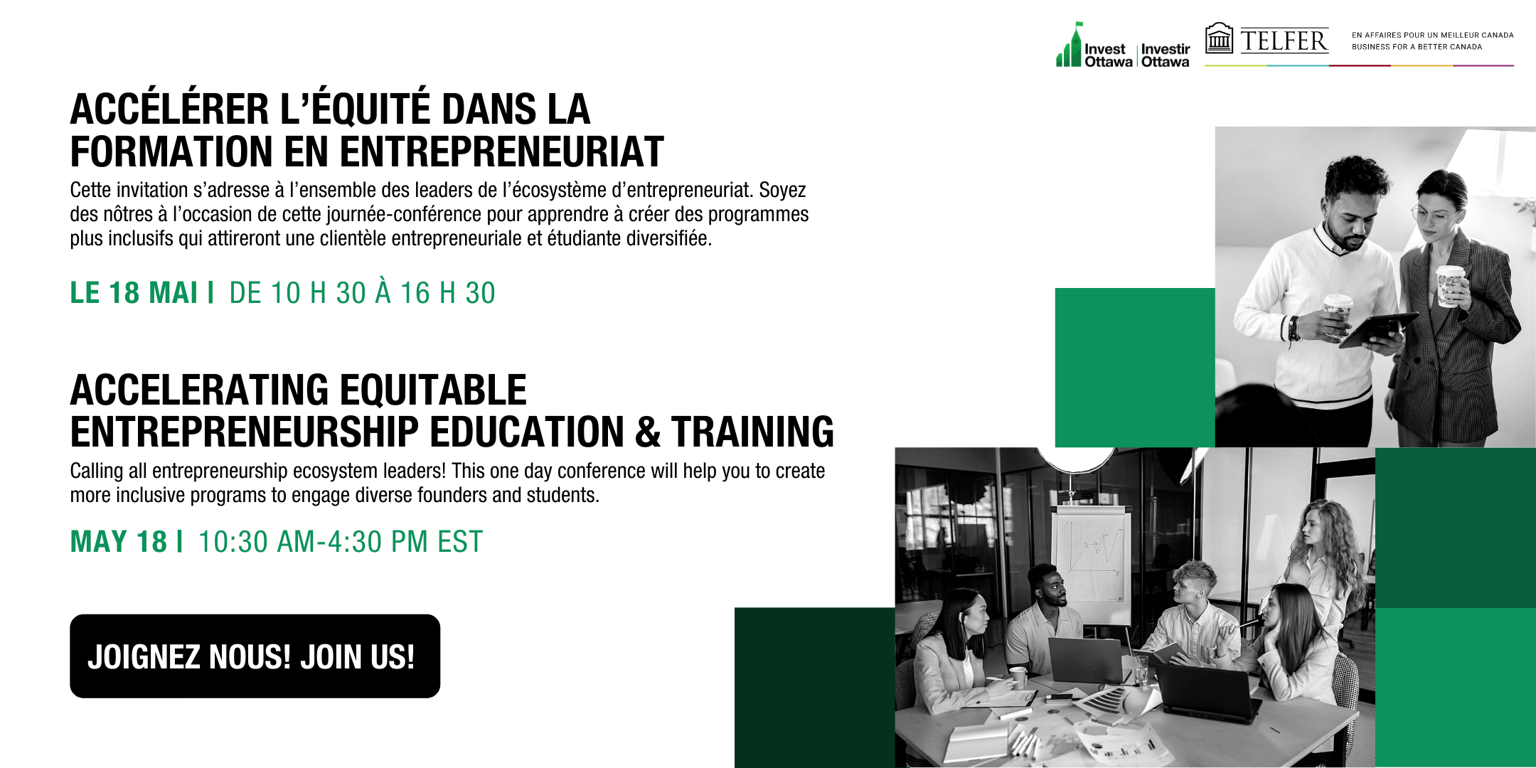 Accelerating Equitable Entrepreneurship Education Training bilingual banner