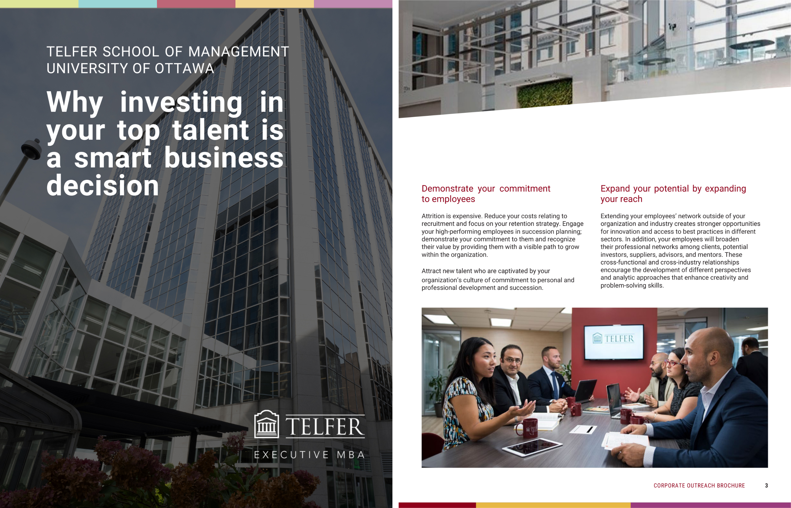Original photo of Telfer EMBA’s corporate outreach brochure, titled” Why investing in your top talent is a smart business decision.” 