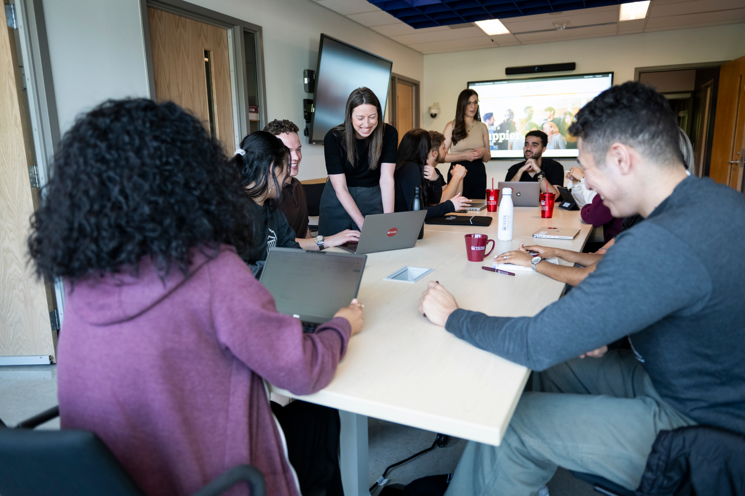 young happy people sharing ideas while coffe break stock photo