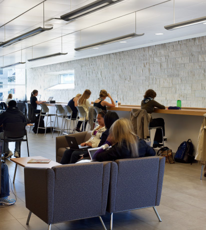 Telfer students studying on the second floor of the Desmarais Building