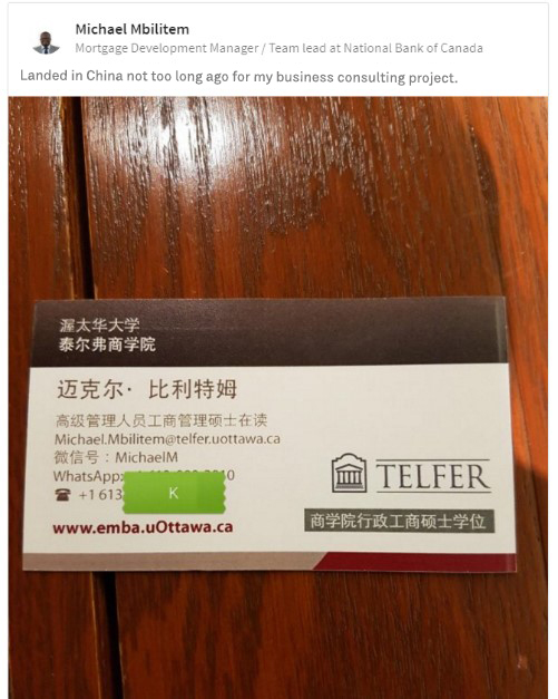 Candidate's Linkedin Post about landing in China.
